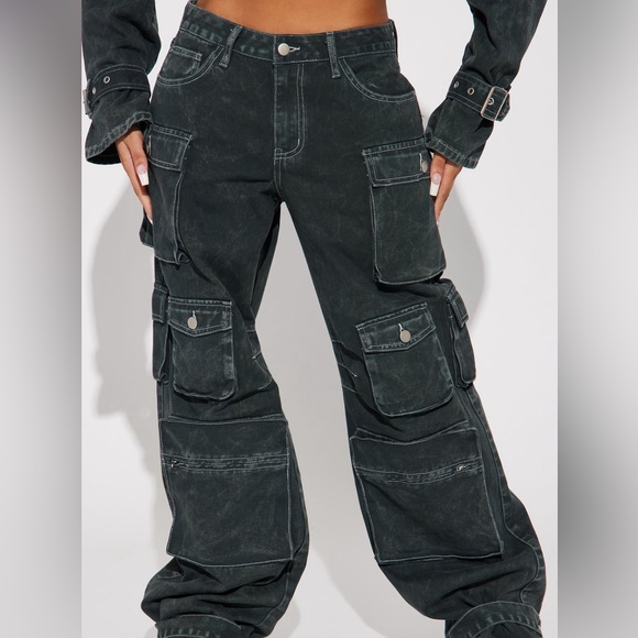 Fashion nova Billie low slung cargo jeans Olive Size 3 - Picture 5 of 5